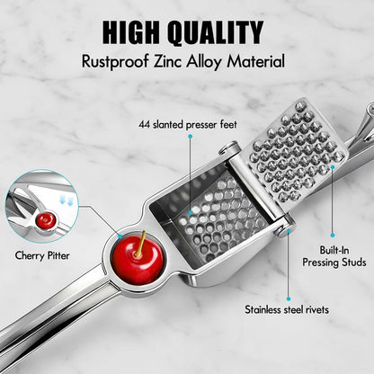 Premium Stainless Steel Garlic Press - Heavy-Duty Professional Garlic Mincer Crusher with Ergonomic Handle, Rust-Proof, Dishwasher Safe, Easy to Squeeze & Clean - Silver
