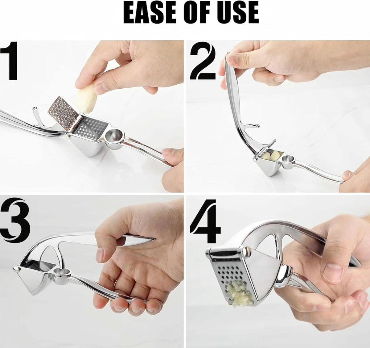 Premium Stainless Steel Garlic Press - Heavy-Duty Professional Garlic Mincer Crusher with Ergonomic Handle, Rust-Proof, Dishwasher Safe, Easy to Squeeze & Clean - Silver