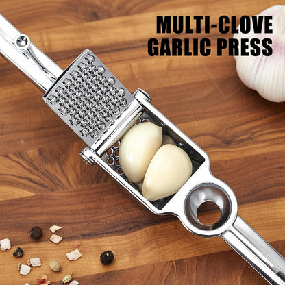 Premium Stainless Steel Garlic Press - Heavy-Duty Professional Garlic Mincer Crusher with Ergonomic Handle, Rust-Proof, Dishwasher Safe, Easy to Squeeze & Clean - Silver