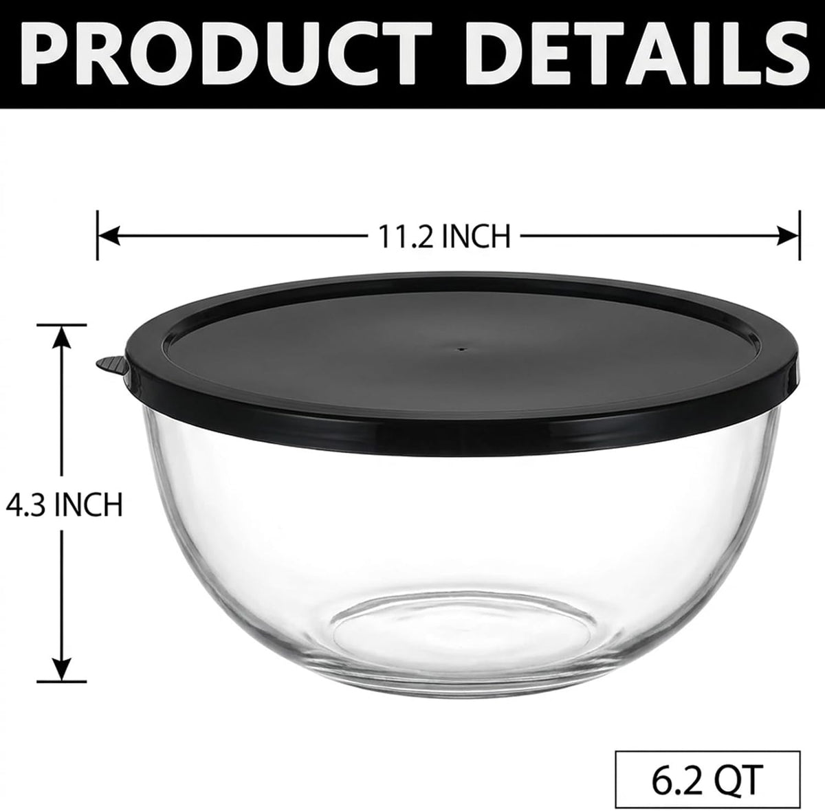 6.2QT Glass Sourdough Proofing Bowl with Lid, Large Mixing Bowl for Bread Dough Fermentation, Clear Borosilicate Glass Bowl for Baking, Salad, Meal Prep & Food Storage