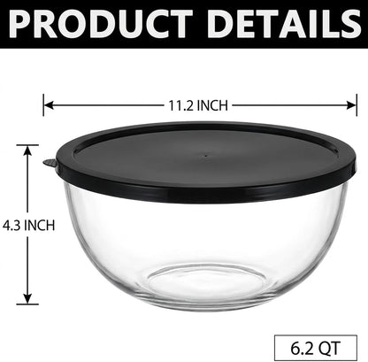 6.2QT Glass Sourdough Proofing Bowl with Lid, Large Mixing Bowl for Bread Dough Fermentation, Clear Borosilicate Glass Bowl for Baking, Salad, Meal Prep & Food Storage