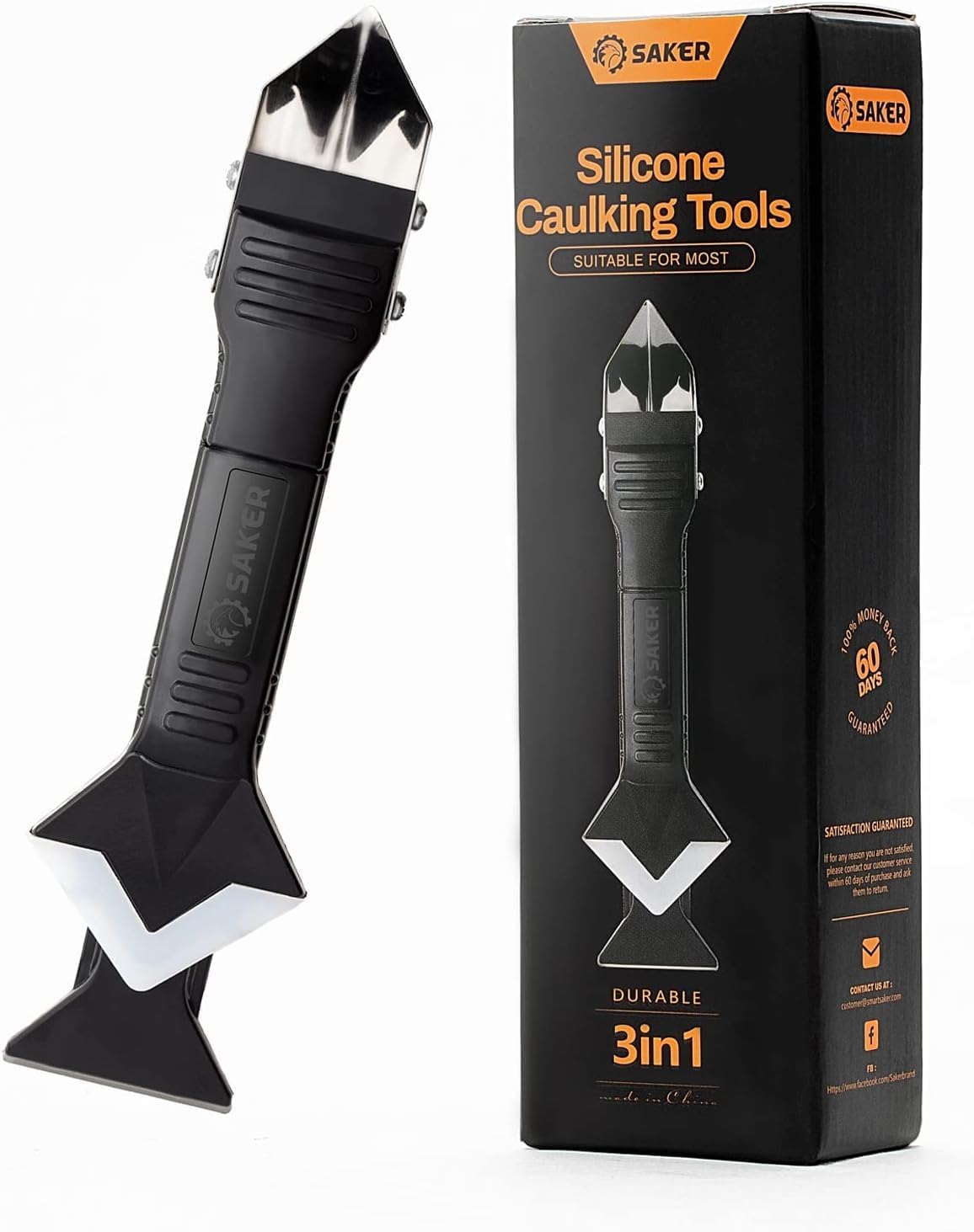 Silicone Caulking Tool 3-in-1 Grout Removal Tool Classic Black | Sealant Finishing Scraper with Stainless Steelhead, Seam Repair Kit for Bathroom, Kitchen, Floor, Window and Sink Joints