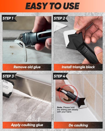 Silicone Caulking Tool 3-in-1 Grout Removal Tool Classic Black | Sealant Finishing Scraper with Stainless Steelhead, Seam Repair Kit for Bathroom, Kitchen, Floor, Window and Sink Joints