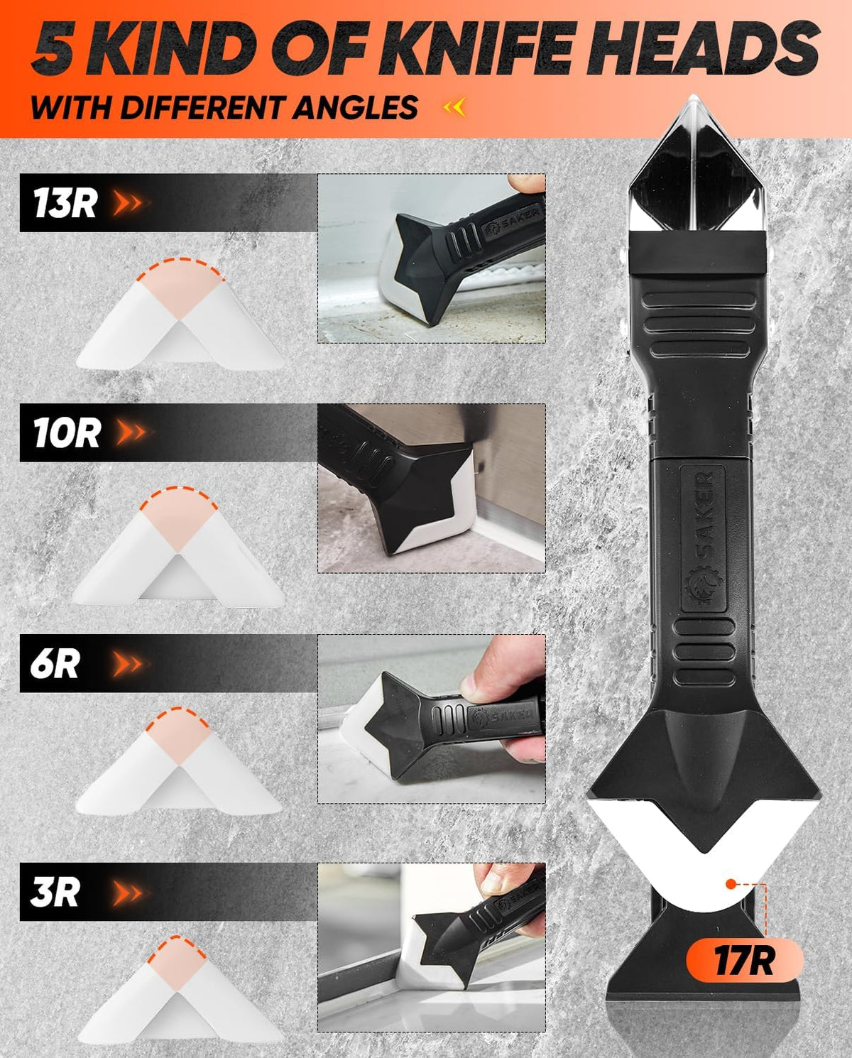 Silicone Caulking Tool 3-in-1 Grout Removal Tool Classic Black | Sealant Finishing Scraper with Stainless Steelhead, Seam Repair Kit for Bathroom, Kitchen, Floor, Window and Sink Joints