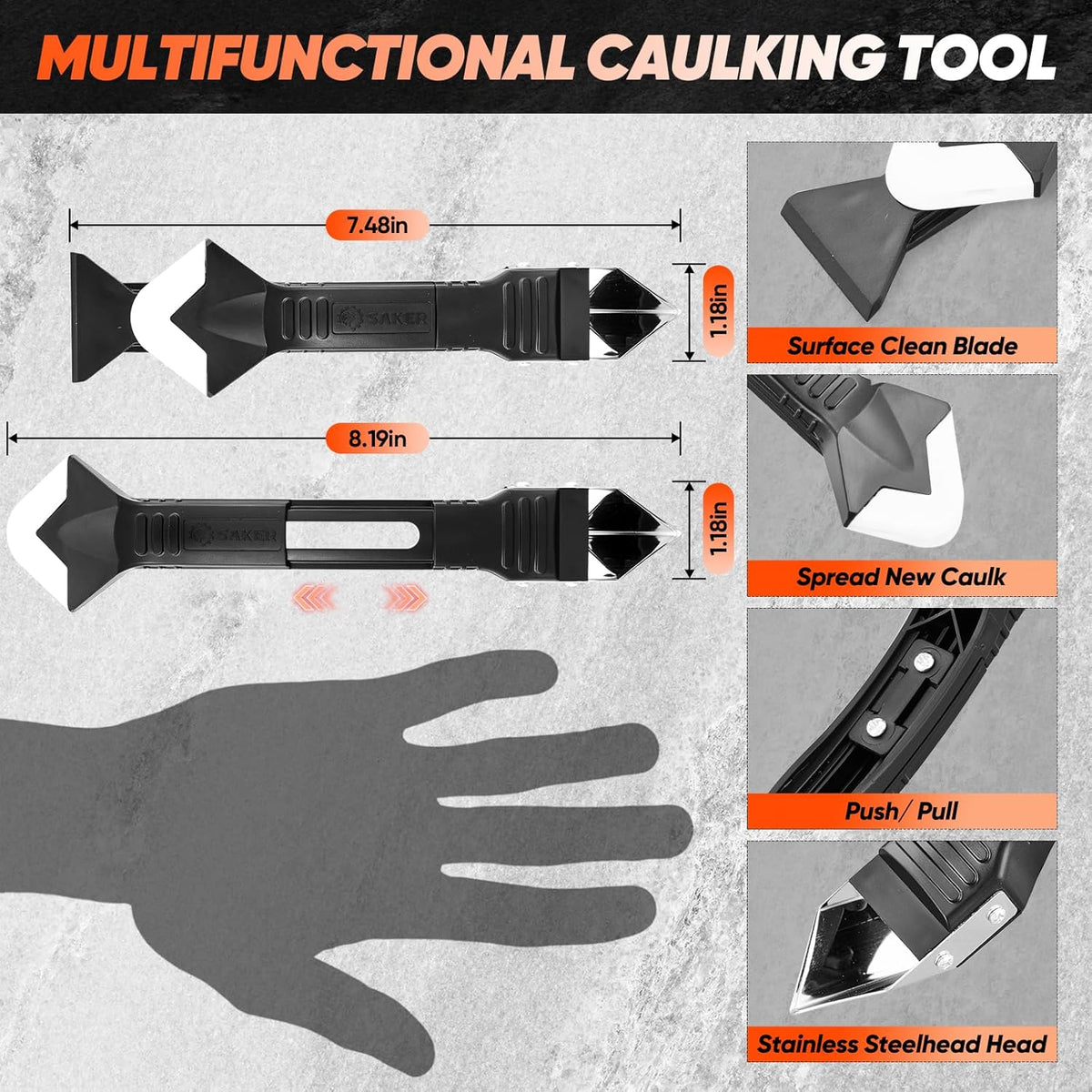 Silicone Caulking Tool 3-in-1 Grout Removal Tool Classic Black | Sealant Finishing Scraper with Stainless Steelhead, Seam Repair Kit for Bathroom, Kitchen, Floor, Window and Sink Joints