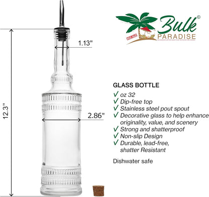 Large Clear Decorative Glass Bottle with Spout and Cork, 32oz, 1 Bottle - Design: Kristal (3in X 11.9in)