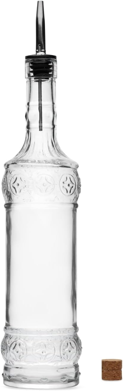 Large Clear Decorative Glass Bottle with Spout and Cork, 32oz, 1 Bottle - Design: Kristal (3in X 11.9in)