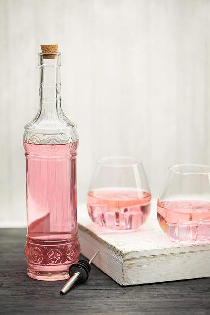 Large Clear Decorative Glass Bottle with Spout and Cork, 32oz, 1 Bottle - Design: Kristal (3in X 11.9in)
