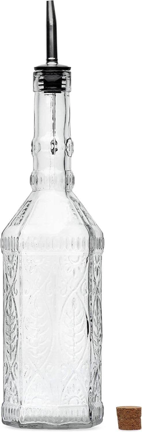 Large Clear Decorative Glass Bottle with Spout and Cork, 32oz, 1 Bottle - Design: Kristal (3in X 11.9in)