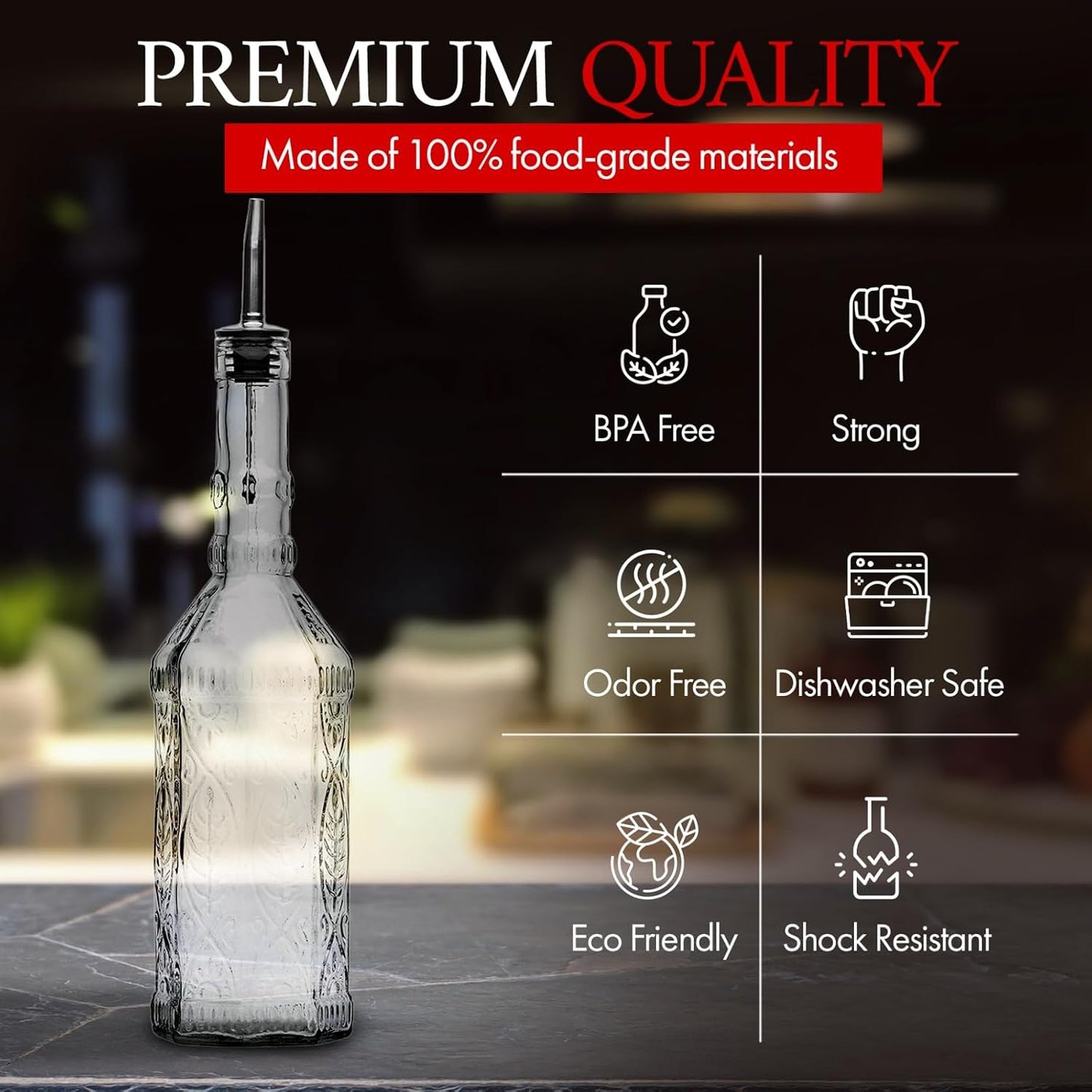 Large Clear Decorative Glass Bottle with Spout and Cork, 32oz, 1 Bottle - Design: Kristal (3in X 11.9in)