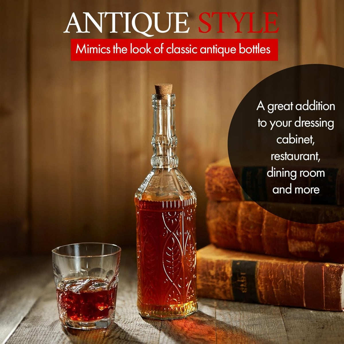 Large Clear Decorative Glass Bottle with Spout and Cork, 32oz, 1 Bottle - Design: Kristal (3in X 11.9in)