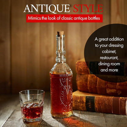 Large Clear Decorative Glass Bottle with Spout and Cork, 32oz, 1 Bottle - Design: Kristal (3in X 11.9in)