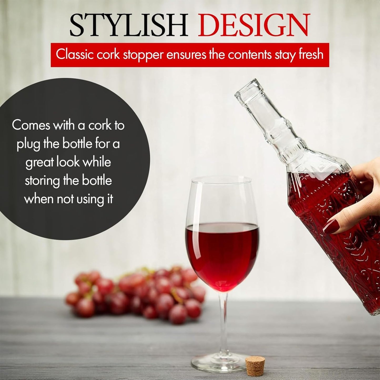 Large Clear Decorative Glass Bottle with Spout and Cork, 32oz, 1 Bottle - Design: Kristal (3in X 11.9in)