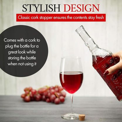 Large Clear Decorative Glass Bottle with Spout and Cork, 32oz, 1 Bottle - Design: Kristal (3in X 11.9in)