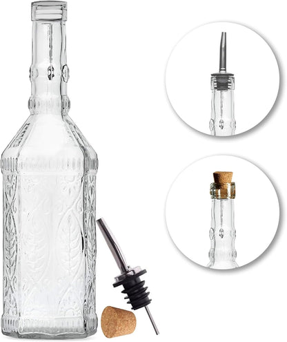 Large Clear Decorative Glass Bottle with Spout and Cork, 32oz, 1 Bottle - Design: Kristal (3in X 11.9in)