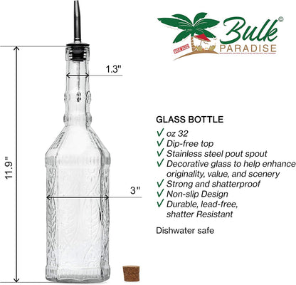 Large Clear Decorative Glass Bottle with Spout and Cork, 32oz, 1 Bottle - Design: Kristal (3in X 11.9in)