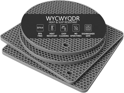 Silicone Trivet Mats, 4 Pack Trivets for Hot Dishes and Pans, Heat Resistant Non-Slip Trivet for Kitchen Countertop, Easy to Clean(Gray)