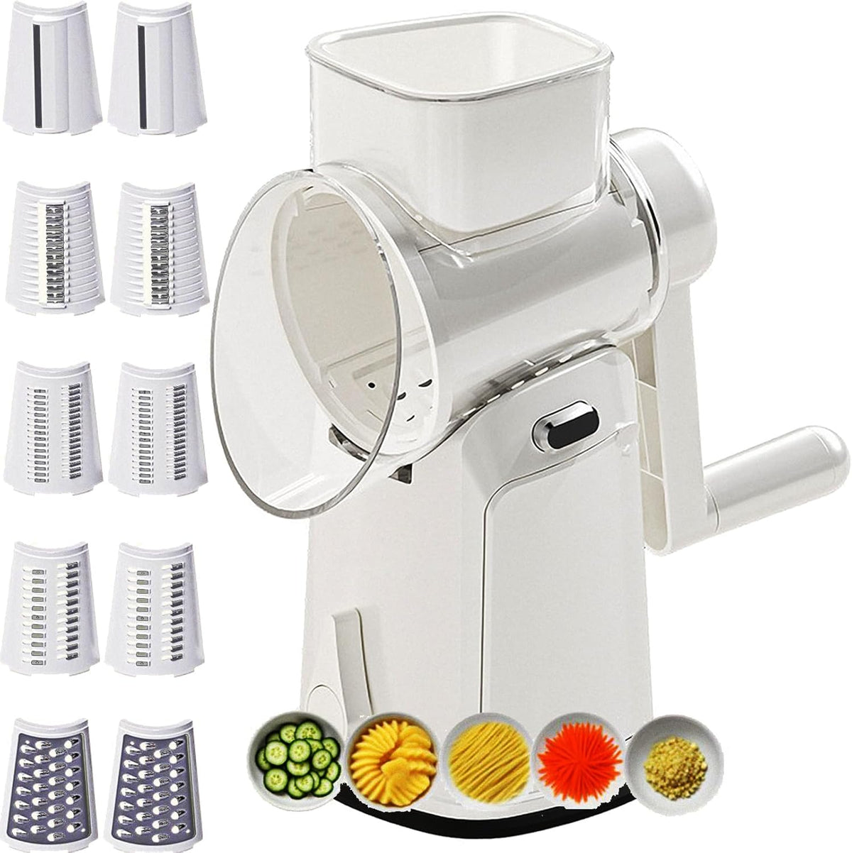 Rotary Cheese Grater Hand Crank Vegetable Chopper Slicer Set, Fruit Cutter Veggie Shredder Food Dicer Chopping Cooking for Nuts Onion Tomato Potato Salad Garlic Cucumber Carrot and Cabbage