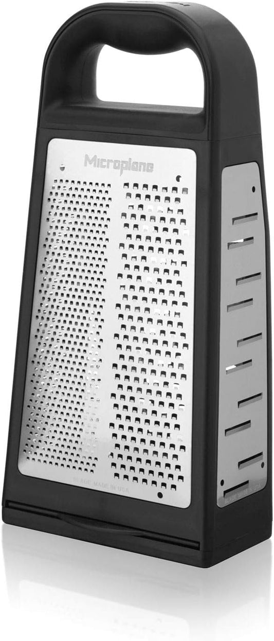 Elite Five Blade Box Grater with Measuring Cup Base, Five Grating Surfaces Including Fine, Coarse, Double-Sided Ribbon, Ultra-Coarse, and Slicer - Black