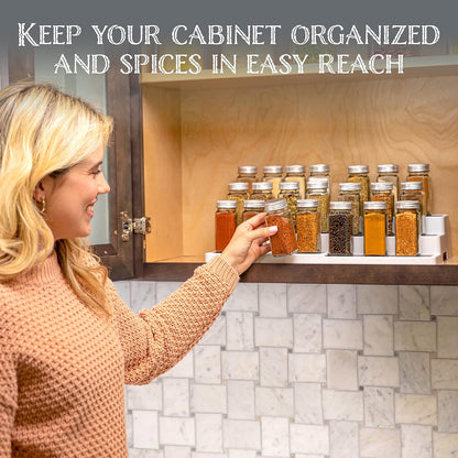 3-Tier Expandable Spice Rack Organizer for Cabinet, White/Grey | Expandable Plastic Spice Rack Organizer, Adjustable Length 3 Tiers, Non-Skid Shelf, Cabinet Pantry Countertop, White/Grey