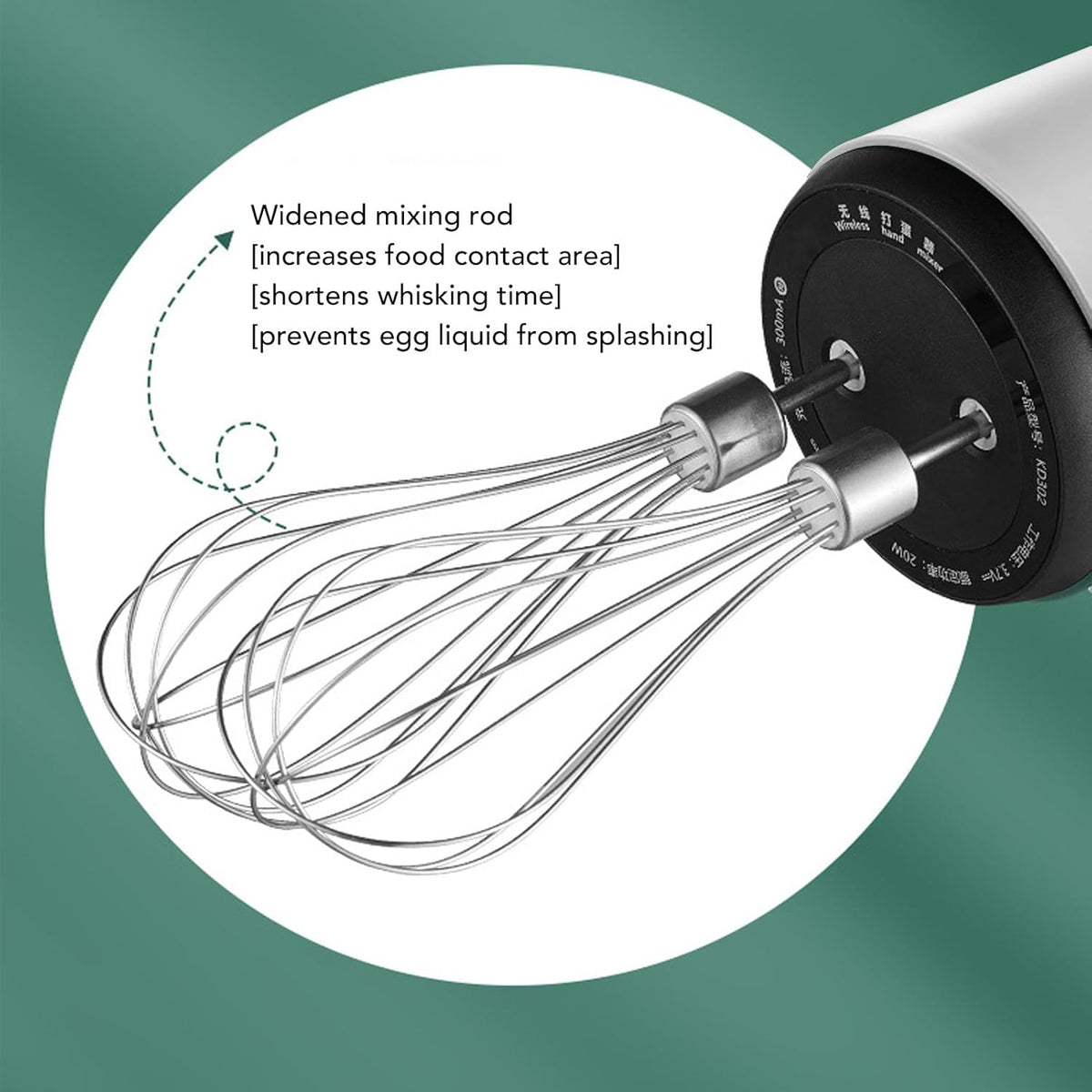 Cordless Electric Hand Mixer Dual Whisk Hand Mixer, Stainless Steel USB Rechargeable Low Speed Cordless Electric Hand Whisk for Baking Kitchen Whipping Mixing Egg Cake Dough