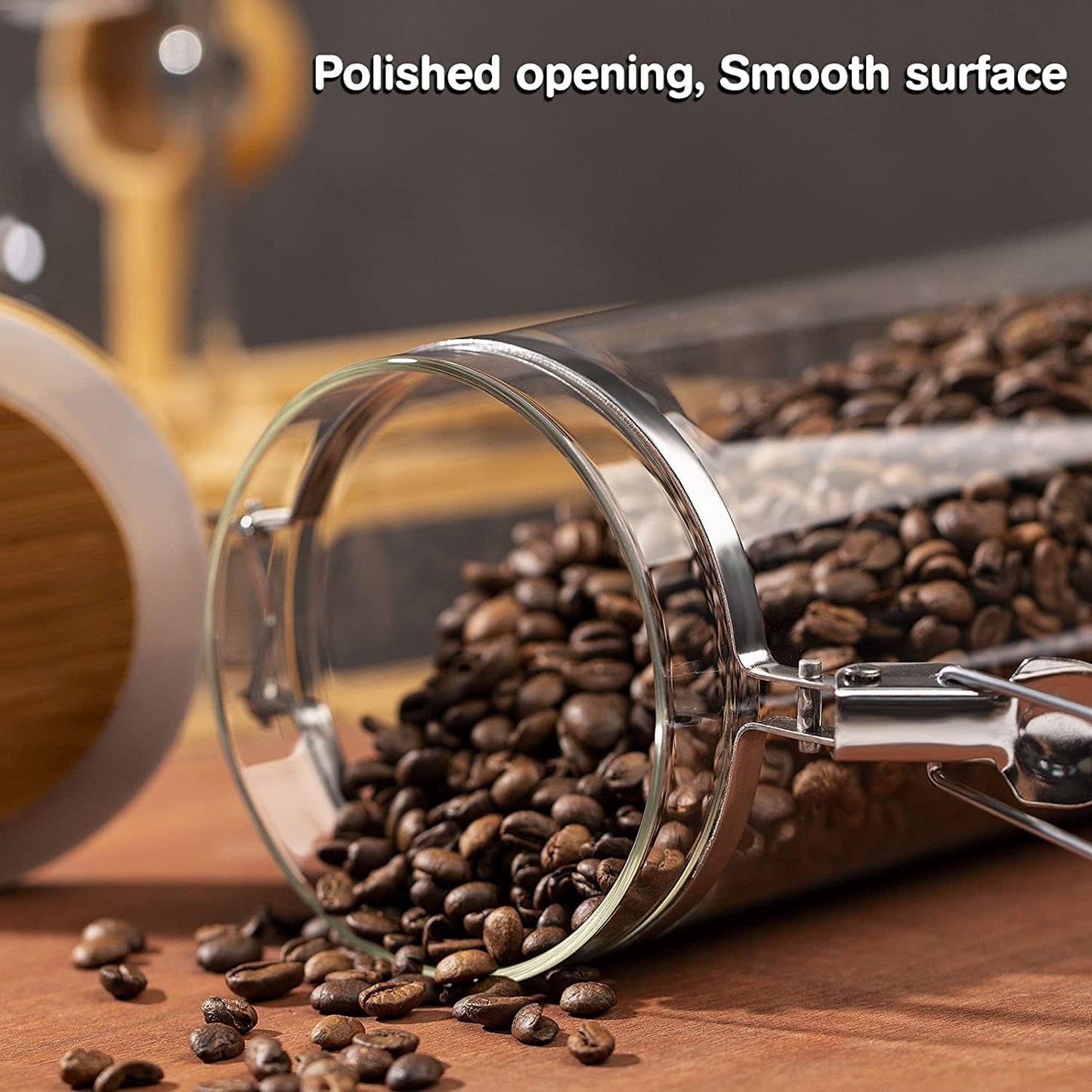 Yangbaga Coffee Canister with Shelf: 2P 45OZ Glass Airtight Coffee Holder | Large Capacity Coffee Container w/Acacia Scoop - Kitchen Food Storage Jar for Ground Coffee/Tea/Sugar/Cereal/Nuts/Coffee Bar