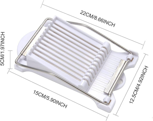 Stainless Steel Wire Egg Slicer,Cuts 10 Slices For fruit,Onions,Soft Food and Ham，Slicer & Cutter for Eggs, Mozzarella Cheese, Slice Spacing 1/3 inch Multipurpose Luncheon Meat Slicer(White)
