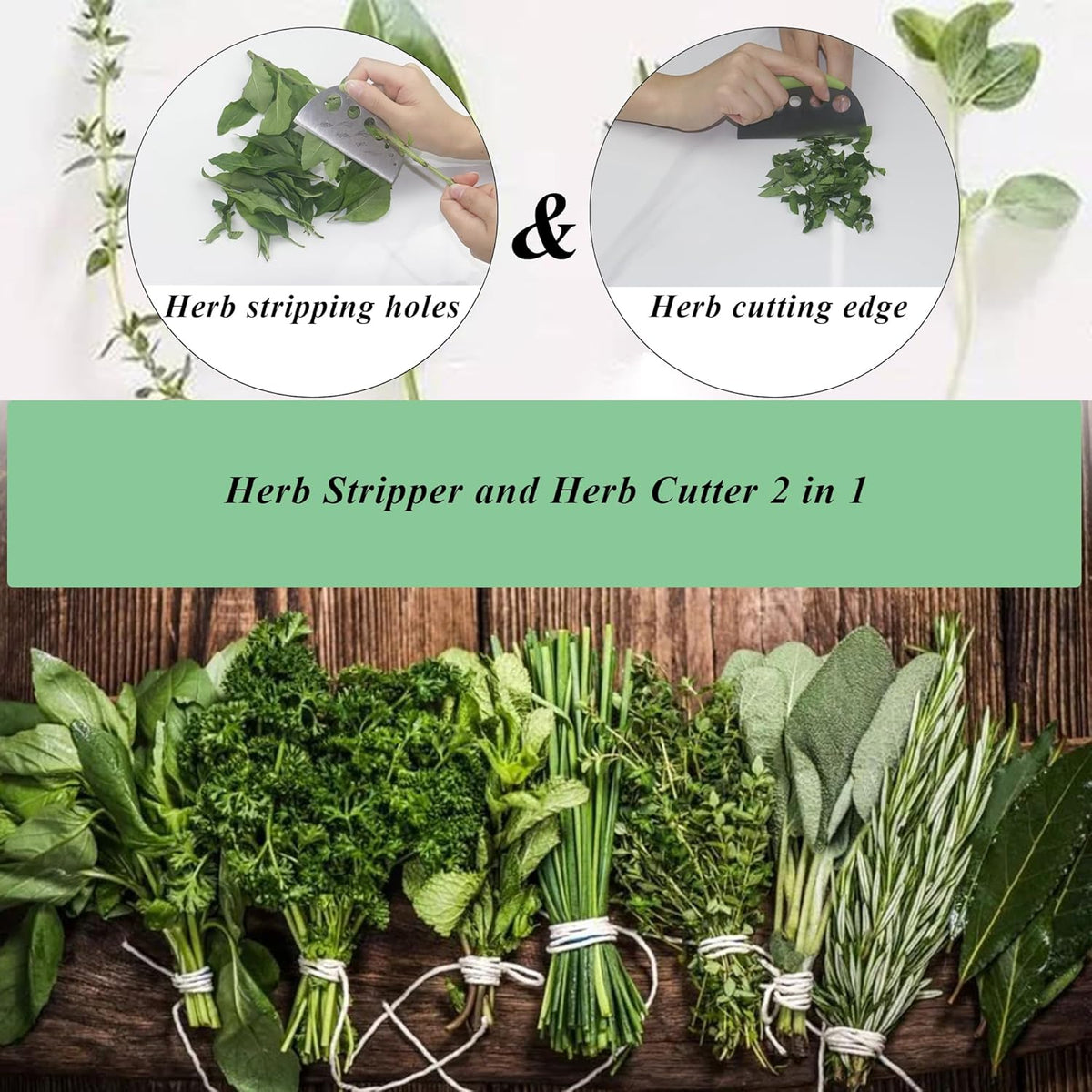 Herb Stripper and Herb Cutter 2 in 1,Herb Stripping Tool Herb Chopper Cilantro Chopper Best Kitchen Gadgets Presents for RV Owners Campers Chefs and Cooking Lovers,1PCS,Green,Stainless Steel