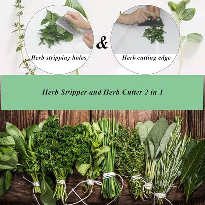 Herb Stripper and Herb Cutter 2 in 1,Herb Stripping Tool Herb Chopper Cilantro Chopper Best Kitchen Gadgets Presents for RV Owners Campers Chefs and Cooking Lovers,1PCS,Green,Stainless Steel