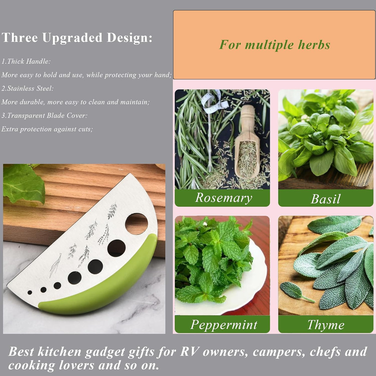 Herb Stripper and Herb Cutter 2 in 1,Herb Stripping Tool Herb Chopper Cilantro Chopper Best Kitchen Gadgets Presents for RV Owners Campers Chefs and Cooking Lovers,1PCS,Green,Stainless Steel