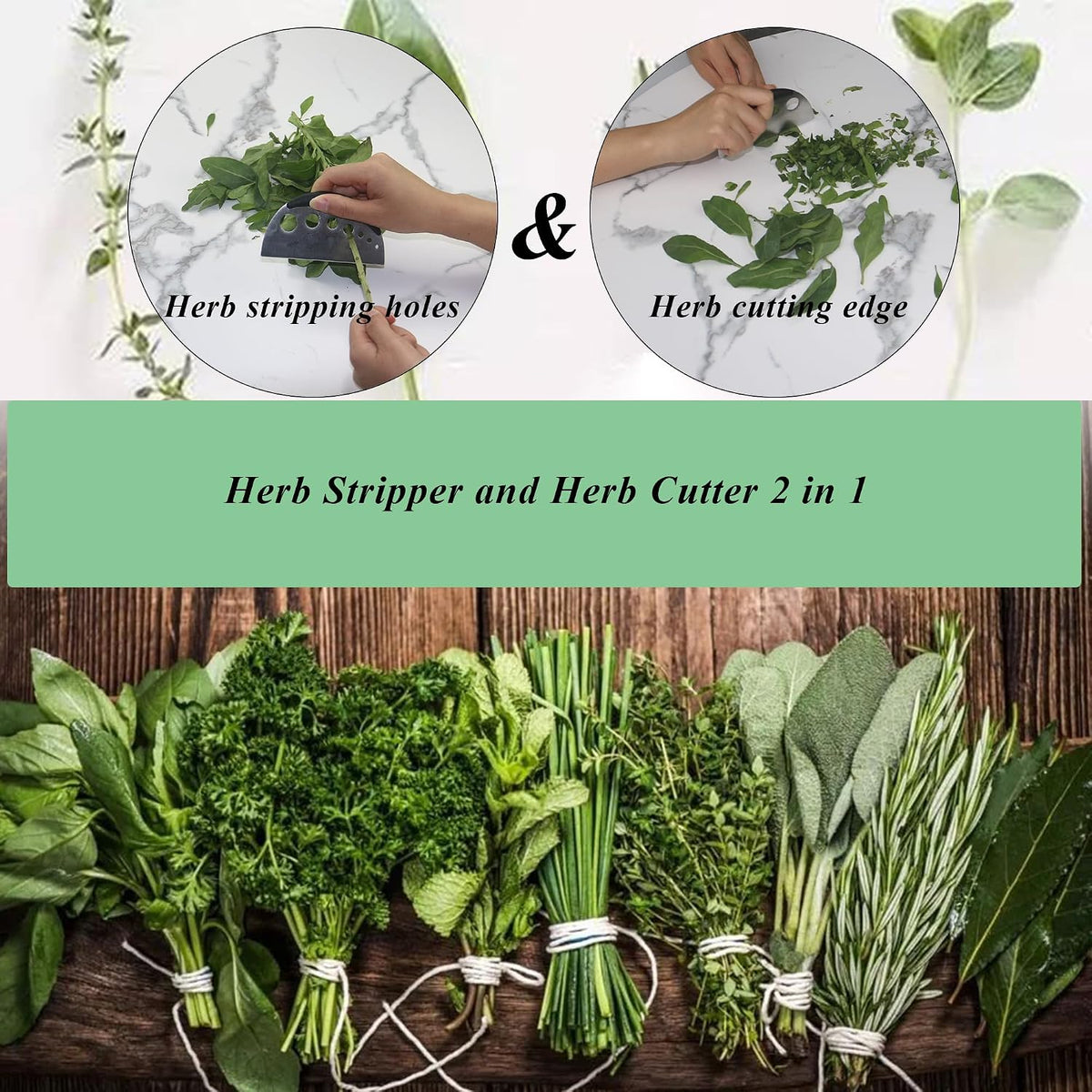 Herb Stripper and Herb Cutter 2 in 1,Herb Stripping Tool Herb Chopper Cilantro Chopper Best Kitchen Gadgets Presents for RV Owners Campers Chefs and Cooking Lovers,1PCS,Green,Stainless Steel