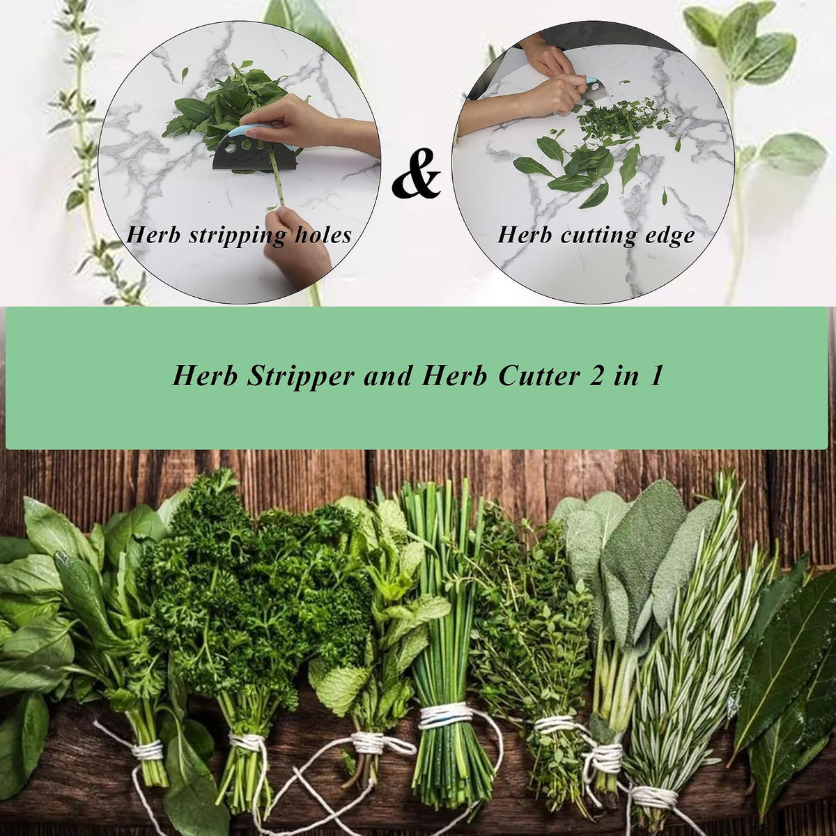 Herb Stripper and Herb Cutter 2 in 1,Herb Stripping Tool Herb Chopper Cilantro Chopper Best Kitchen Gadgets Presents for RV Owners Campers Chefs and Cooking Lovers,1PCS,Green,Stainless Steel