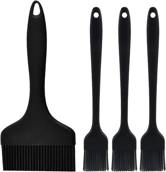 Silicone Basting Pastry Brush - Cooking Brush for Oil Sauce Butter Marinades, Food Brushes for BBQ Grill Kitchen Baking, Baster Brushes Baste Pastries Cakes Meat Desserts, (4, Black)