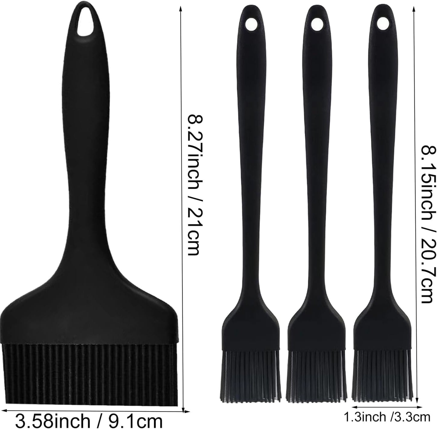 Silicone Basting Pastry Brush - Cooking Brush for Oil Sauce Butter Marinades, Food Brushes for BBQ Grill Kitchen Baking, Baster Brushes Baste Pastries Cakes Meat Desserts, (4, Black)