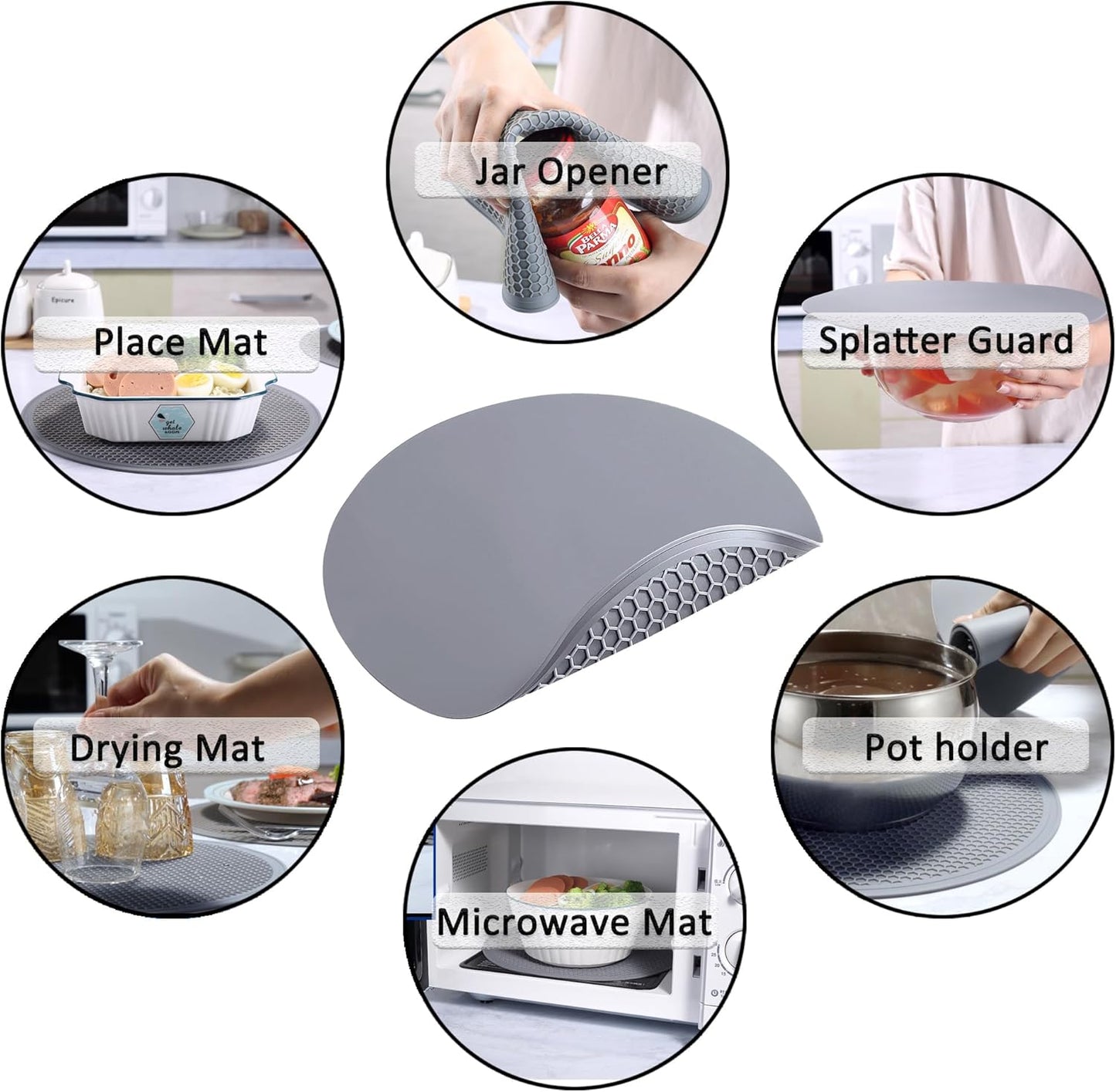 Silicone Microwave Mat - Round 12" x 12" - Set of 2 Heat Resistant Multifunctional Mat, Splatter Guard, Trivet, Hot Pad, Pot Holder
