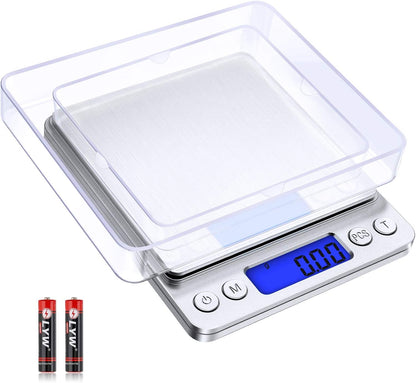 Digital Kitchen Scale 500g/0.01g, High Precision Cooking Food Scale, Mini Gram Scale with LCD Display, 2 Trays, 6 Units, Auto Off, Tare Function, Christmas Gift (Batteries Included) (Black)