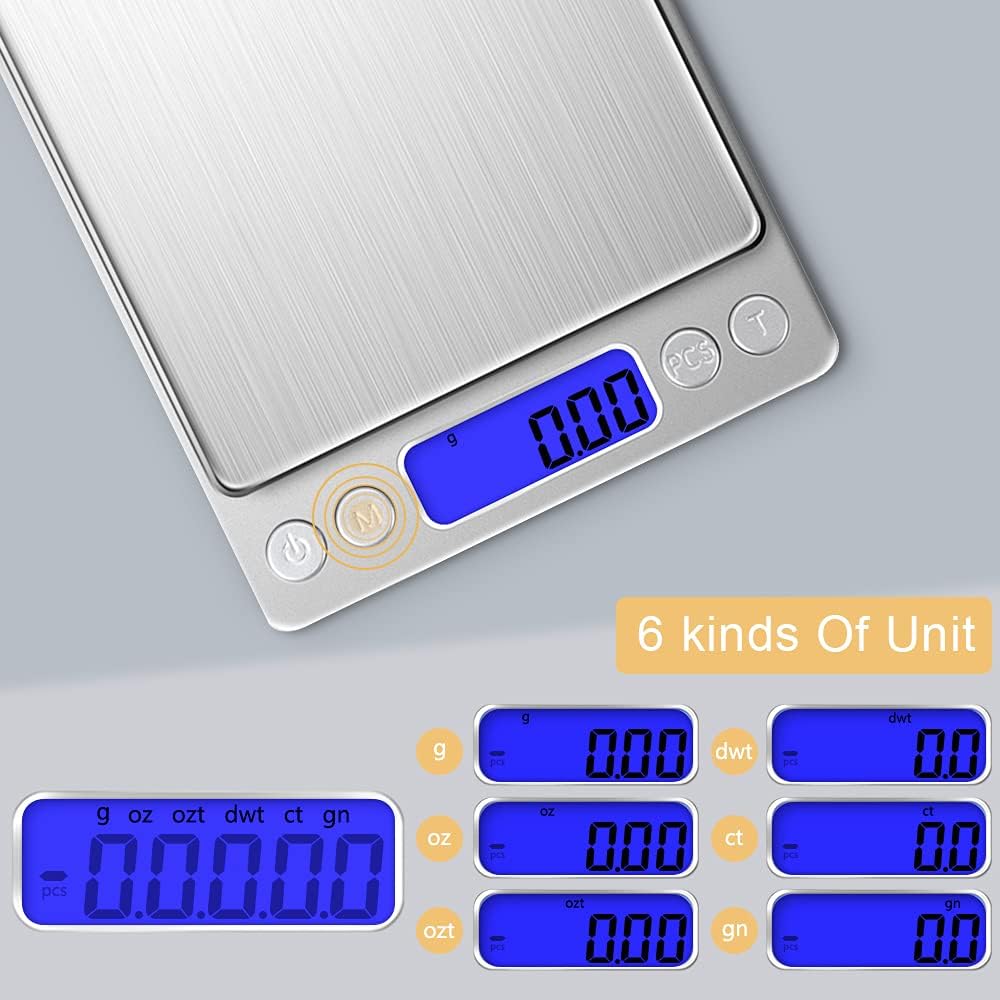 Digital Kitchen Scale 500g/0.01g, High Precision Cooking Food Scale, Mini Gram Scale with LCD Display, 2 Trays, 6 Units, Auto Off, Tare Function, Christmas Gift (Batteries Included) (Black)