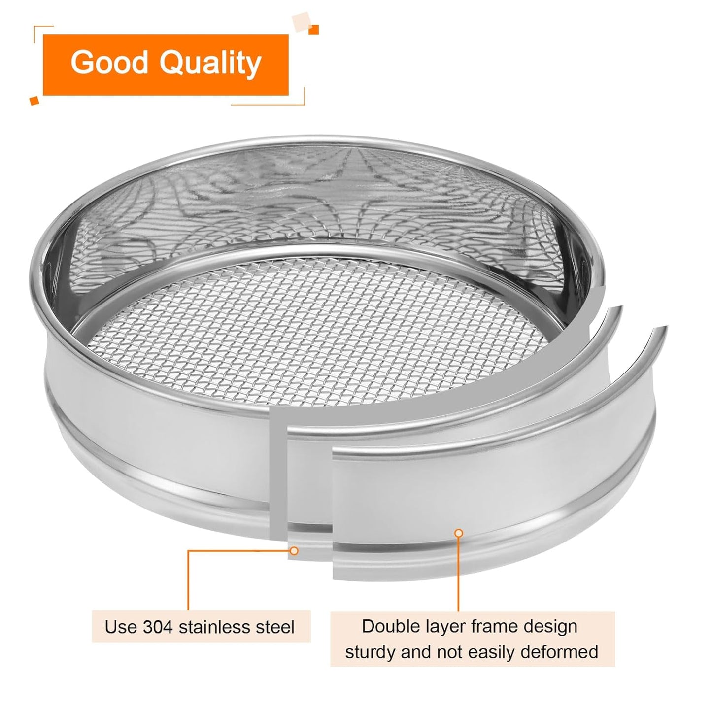 10 Mesh Lab Sieve, 8" Diameter Test Sieve 304 Stainless Steel Wire Cloth (2mm) for Industrial Laboratory - Colors B