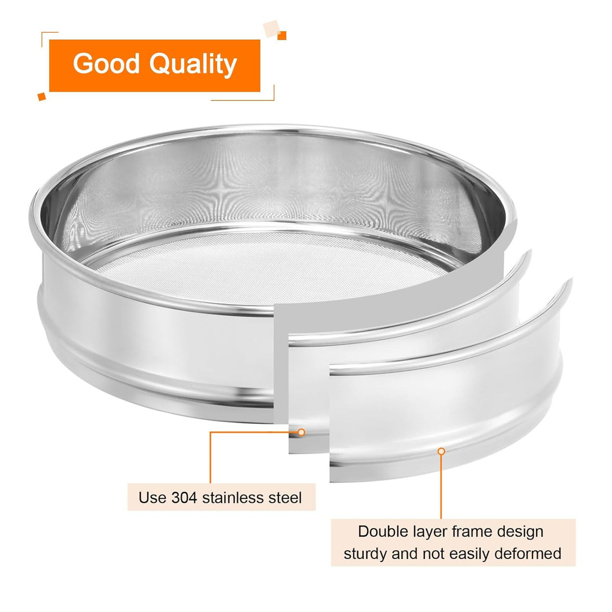 10 Mesh Lab Sieve, 8" Diameter Test Sieve 304 Stainless Steel Wire Cloth (2mm) for Industrial Laboratory - Colors B