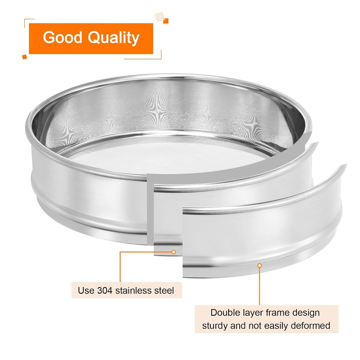 10 Mesh Lab Sieve, 8" Diameter Test Sieve 304 Stainless Steel Wire Cloth (2mm) for Industrial Laboratory - Colors B