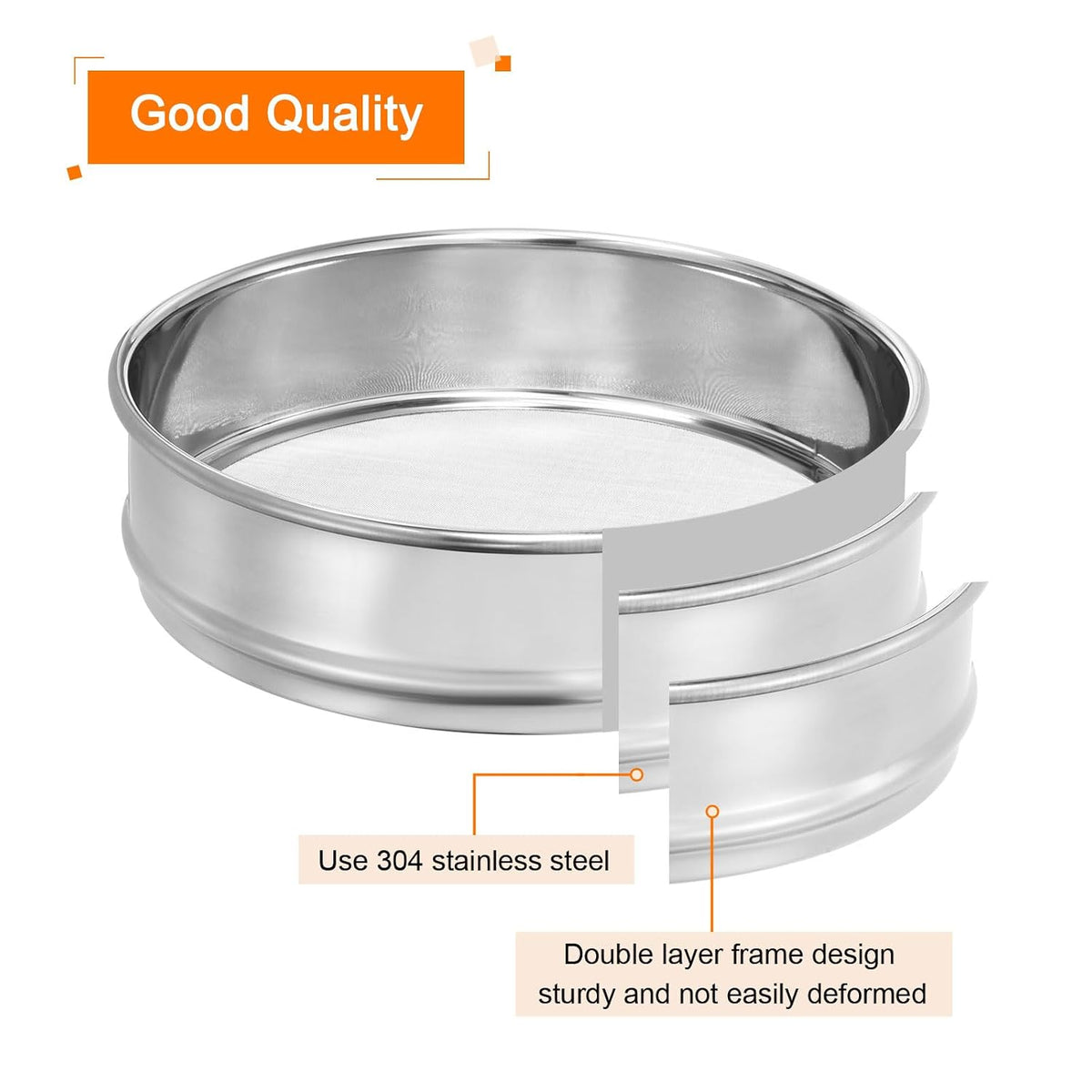 10 Mesh Lab Sieve, 8" Diameter Test Sieve 304 Stainless Steel Wire Cloth (2mm) for Industrial Laboratory - Colors B