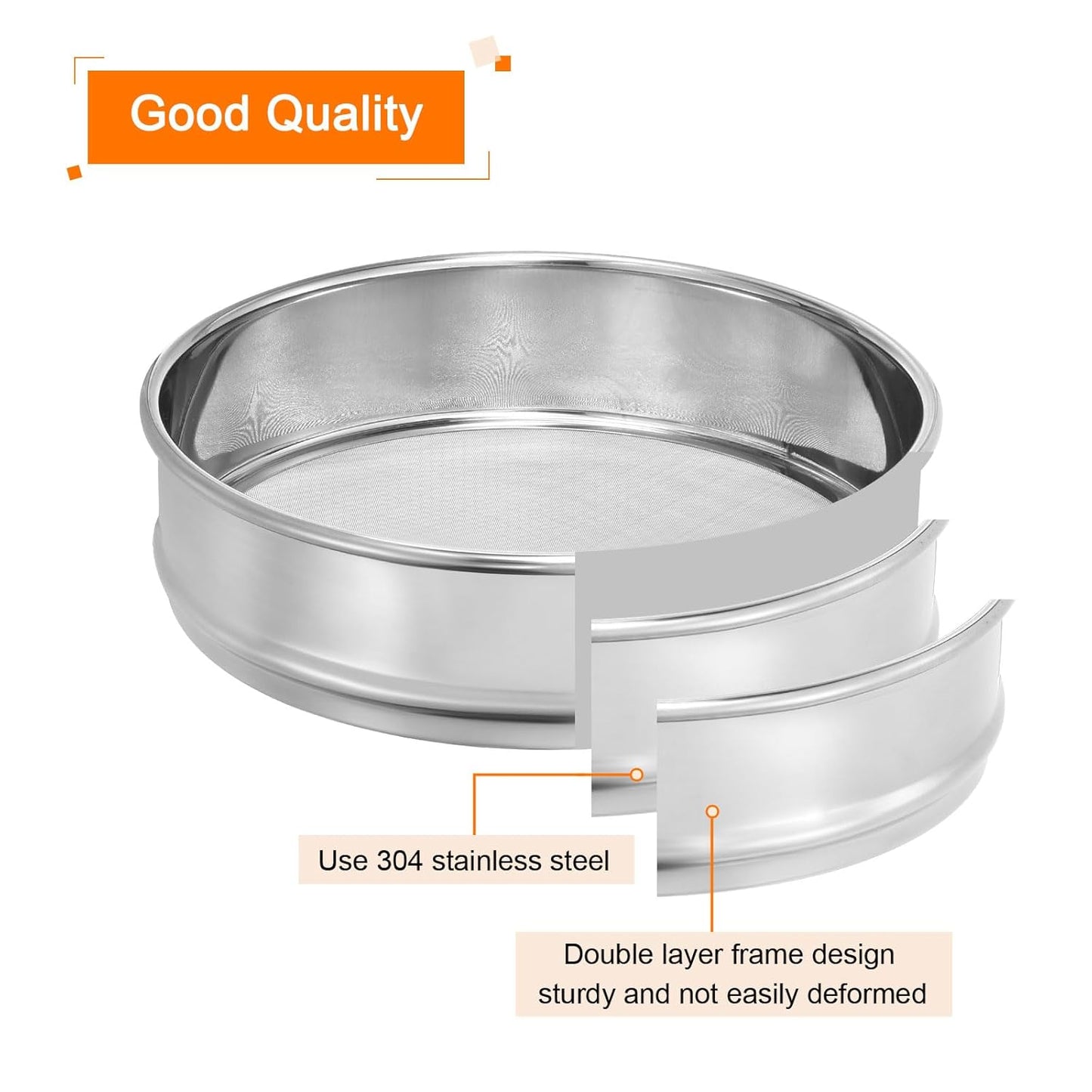 10 Mesh Lab Sieve, 8" Diameter Test Sieve 304 Stainless Steel Wire Cloth (2mm) for Industrial Laboratory - Colors B