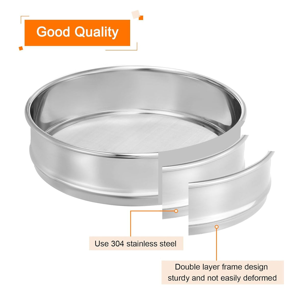10 Mesh Lab Sieve, 8" Diameter Test Sieve 304 Stainless Steel Wire Cloth (2mm) for Industrial Laboratory - Colors B