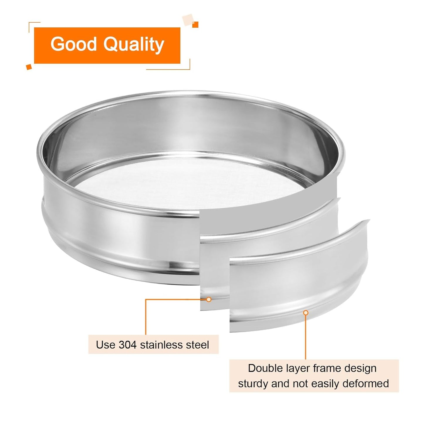 10 Mesh Lab Sieve, 8" Diameter Test Sieve 304 Stainless Steel Wire Cloth (2mm) for Industrial Laboratory - Colors B