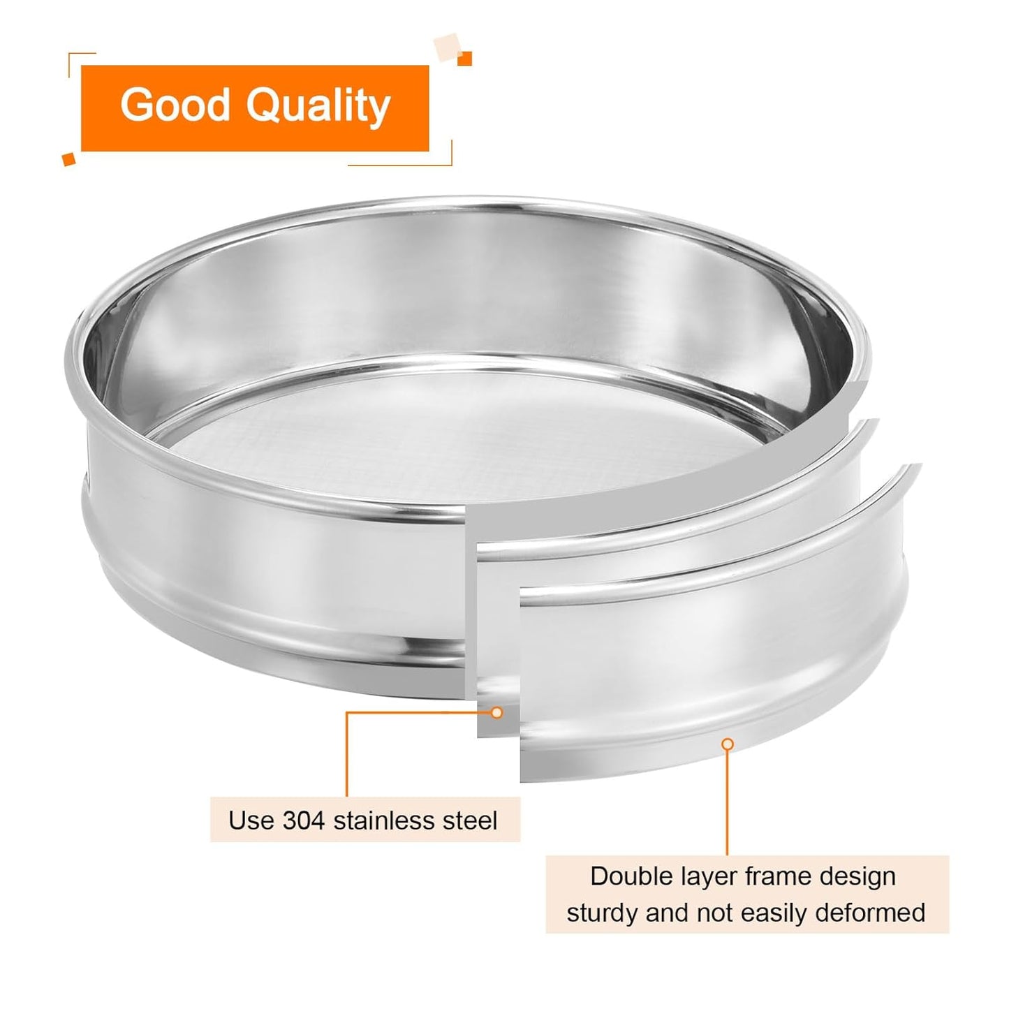 10 Mesh Lab Sieve, 8" Diameter Test Sieve 304 Stainless Steel Wire Cloth (2mm) for Industrial Laboratory - Colors B