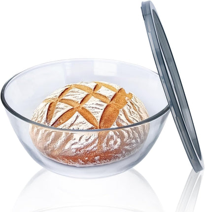 Large Glass Bowl for Sourdough Bread Making, 4.7 Quart Glass Mixing Bowl for Sourdough Bread with Lid, Clear Breads Proofing Bowl with Covers, Ideal for Kitchen, Storage