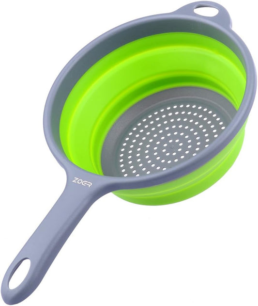 Kitchen Foldable Pasta Strainers,Collapsible Colanders with Handles,Space-Saver Folding Silicone Strainers Colander,Capacity of 2 quart (Green)