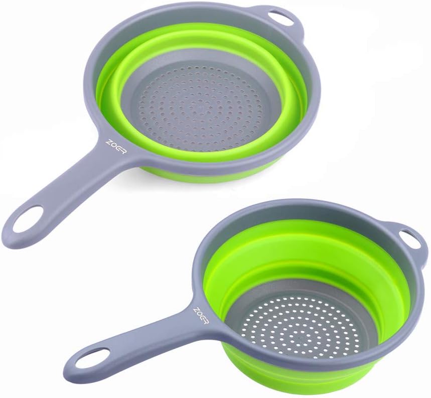 Kitchen Foldable Pasta Strainers,Collapsible Colanders with Handles,Space-Saver Folding Silicone Strainers Colander,Capacity of 2 quart (Green)