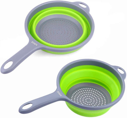 Kitchen Foldable Pasta Strainers,Collapsible Colanders with Handles,Space-Saver Folding Silicone Strainers Colander,Capacity of 2 quart (Green)