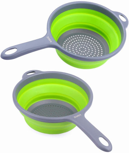 Kitchen Foldable Pasta Strainers,Collapsible Colanders with Handles,Space-Saver Folding Silicone Strainers Colander,Capacity of 2 quart (Green)
